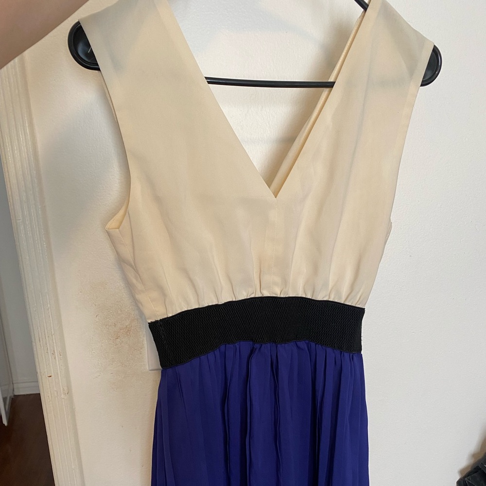 Cocktail dress. Blue and white with empire waist band. Size small. Worn once
